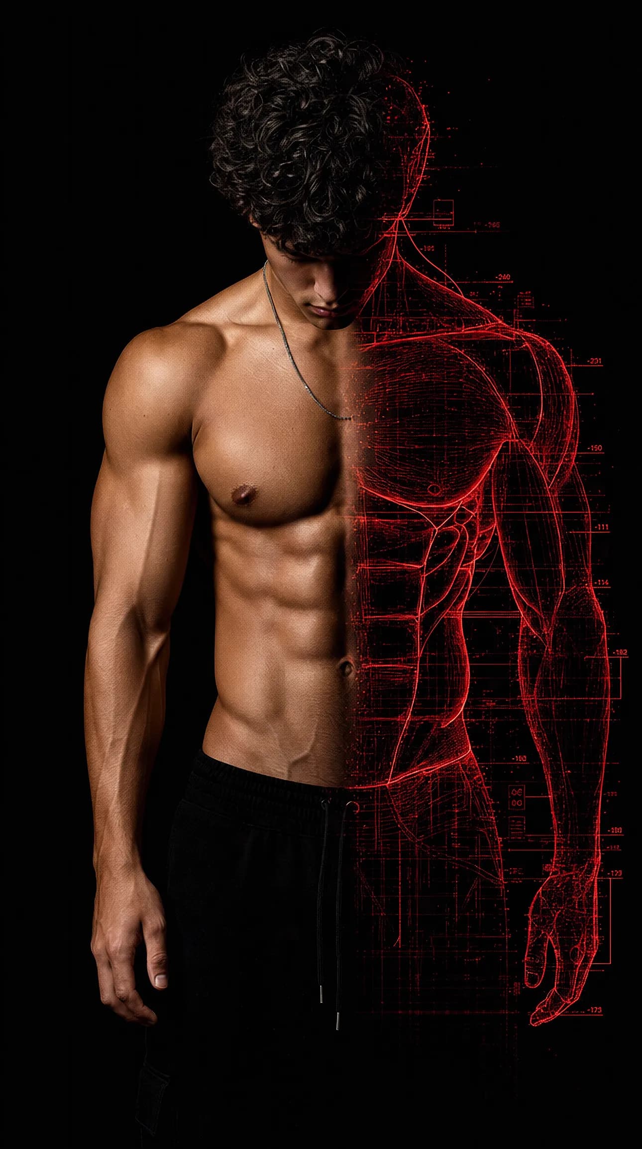 Athlete shown as a physique blueprint visualization